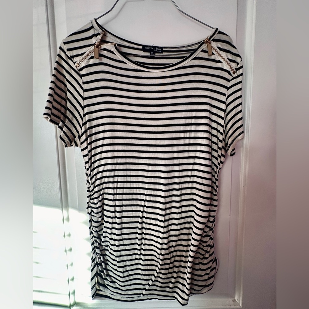 Black and White Striped Maternity Top